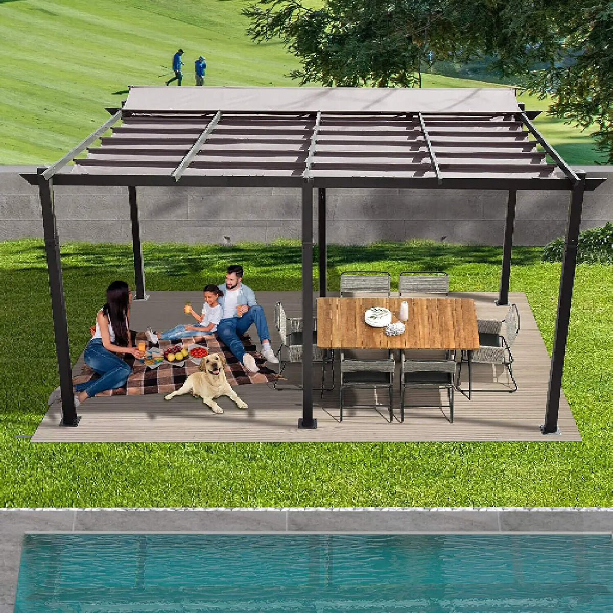 11' x 16' Alora Outdoor Retractable Backyard Aluminum Metal Pergola With Roof (SAK16804)