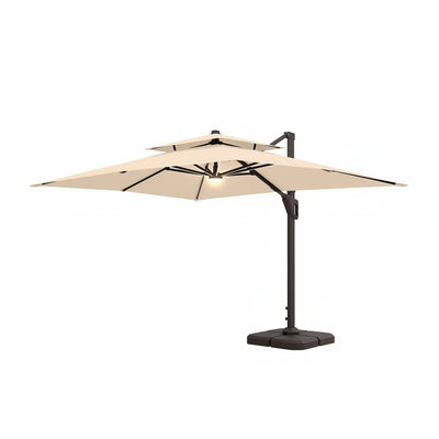 10 X 13 FT Cantilever Patio Umbrella with Base Included & Led Lights Outdoor Rectangle Offset Large Double Top Heavy Duty Umbrellas 360°Rotation for Pool Deck Backyard,Beige