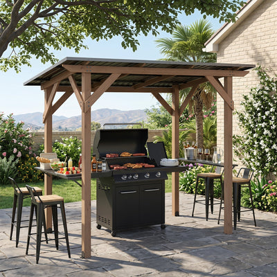 8.6' x 5' Cedar Wood Grill Gazebo with Serving Shelves
