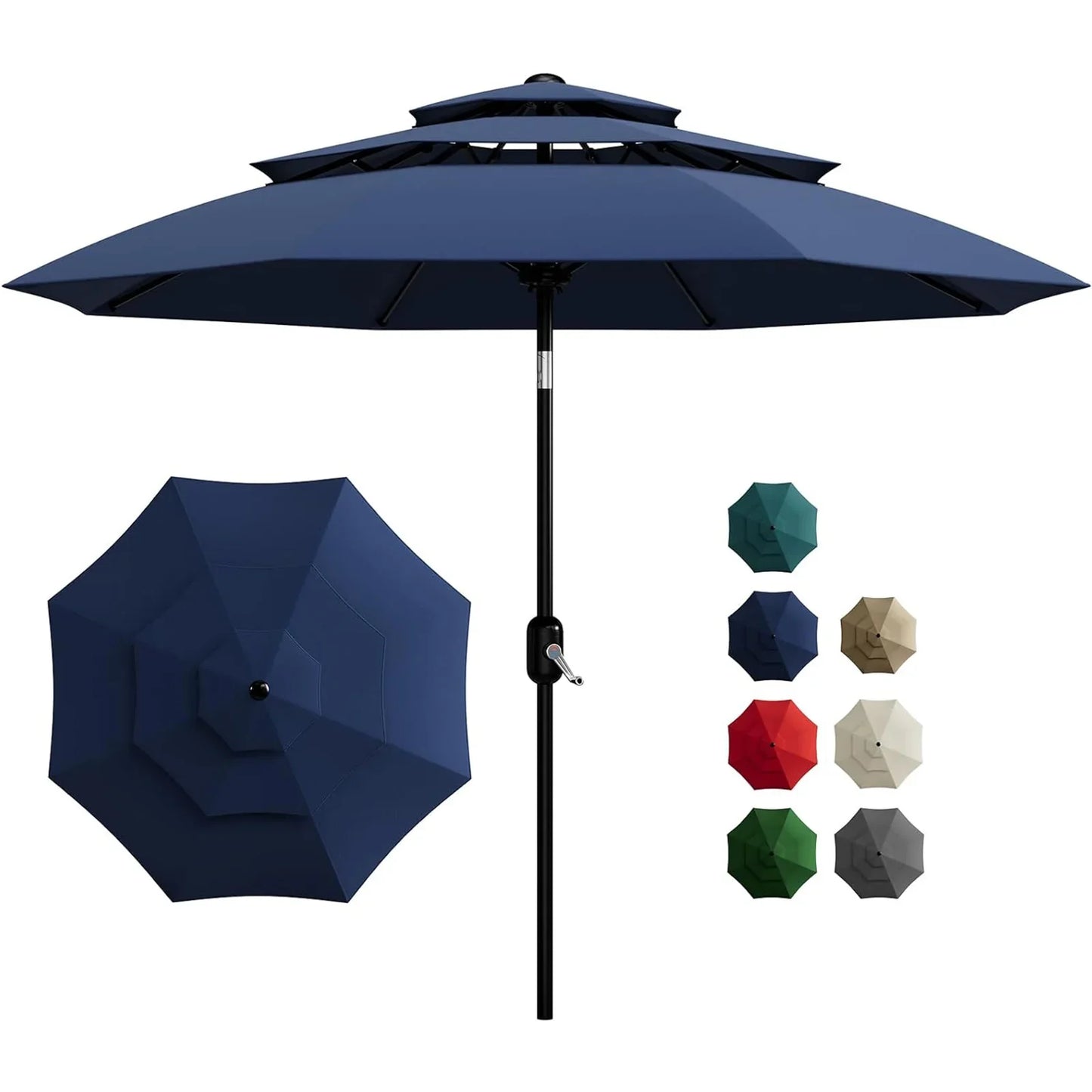10-Ft. 3-Tier Patio Umbrella with Crank and Tilt, Vented Outdoor Market Umbrella with Fade-Resistant Canopy for Pool, Deck and Yard