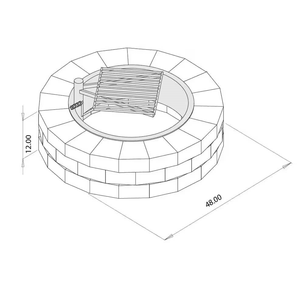 48 Inch Round Outdoor Concrete Block Fire Pit Kit with Cooking Grill Grate