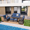 6-Piece Outdoor Patio Furniture Set with Blue Cushions, Patio Conversation Set for Lawn, Garden, Porch & Deck