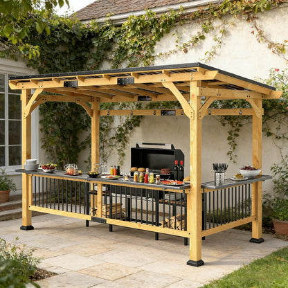 6’ x 13’ Alora Premium Outdoor Hardtop Wooden BBQ Grill Gazebo (SAK97420)