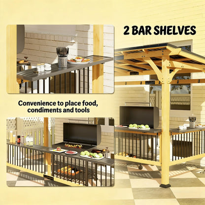 6’ x 13’ Alora Premium Outdoor Hardtop Wooden BBQ Grill Gazebo (SAK97420)