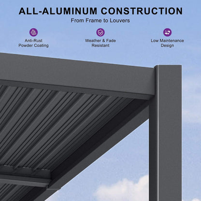 8' x 10' Alora Modern Wall-Mounted Louvered Pergola With Aluminum Frame (SAK60977)