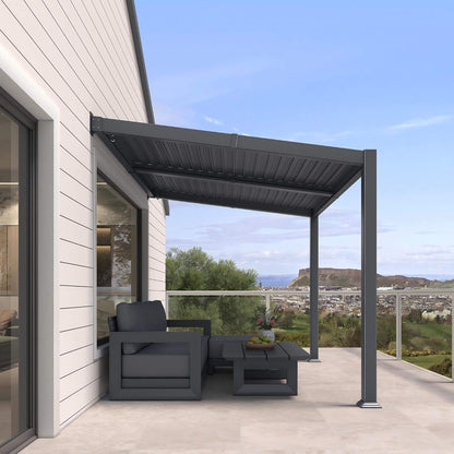 8' x 10' Alora Modern Wall-Mounted Louvered Pergola With Aluminum Frame (SAK60977)
