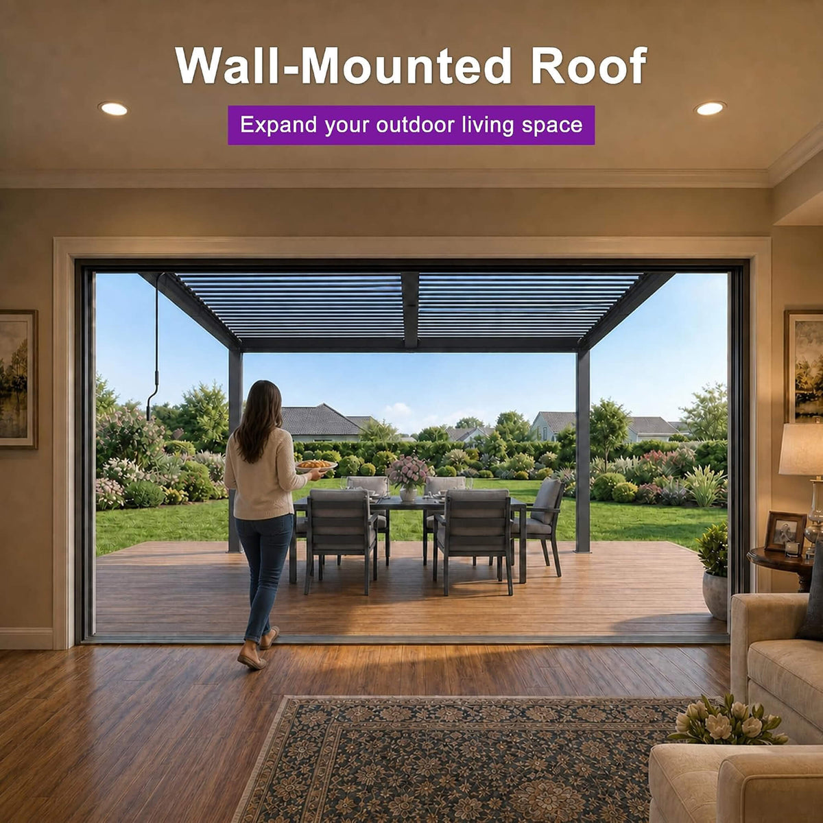 8' x 10' Alora Modern Wall-Mounted Louvered Pergola With Aluminum Frame (SAK60977)