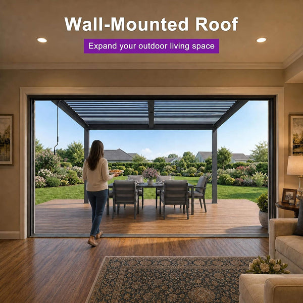 8' x 10' Alora Modern Wall-Mounted Louvered Pergola With Aluminum Frame (SAK60977)