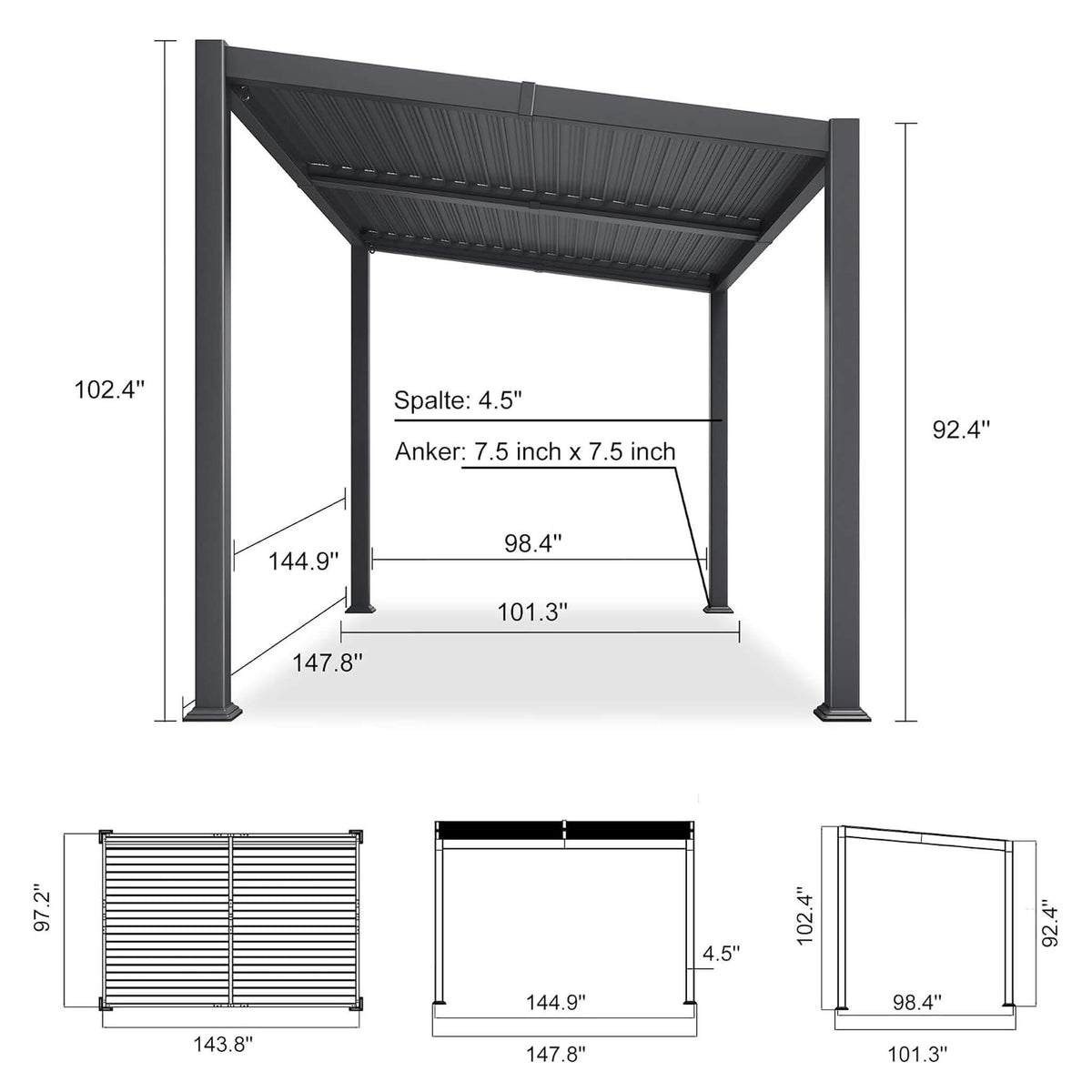8' x 12' Alora Modern Louvered Aluminum Pergola With Sloped Roof (SAK37244)