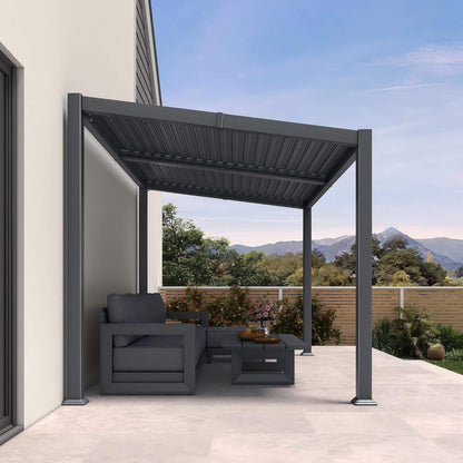 8' x 12' Alora Modern Louvered Aluminum Pergola With Sloped Roof (SAK37244)