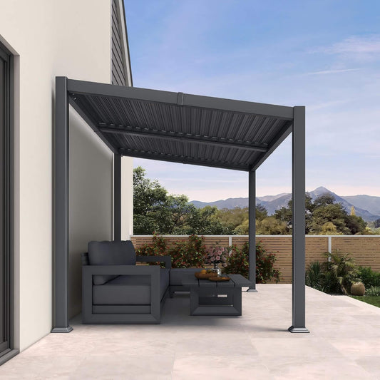 8' x 12' Alora Modern Louvered Aluminum Pergola With Sloped Roof (SAK37244)