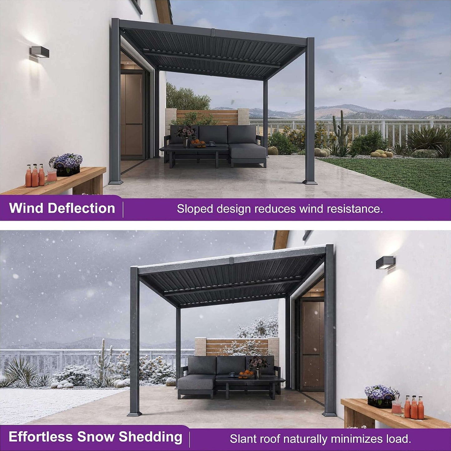 8' x 12' Alora Modern Louvered Aluminum Pergola With Sloped Roof (SAK37244)
