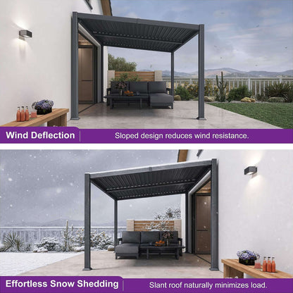 8' x 12' Alora Modern Louvered Aluminum Pergola With Sloped Roof (SAK37244)
