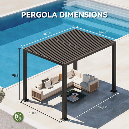 9' x 12' Alora Premium Outdoor Electric Motorized Louvered Pergola With Built-In LED Lights & Fan (SAK53841)