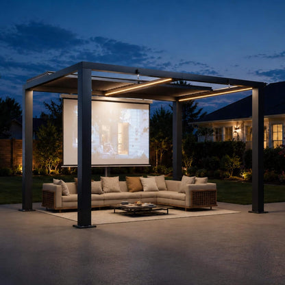 9' x 12' Alora Premium Outdoor Electric Motorized Louvered Pergola With Built-In LED Lights & Fan (SAK53841)