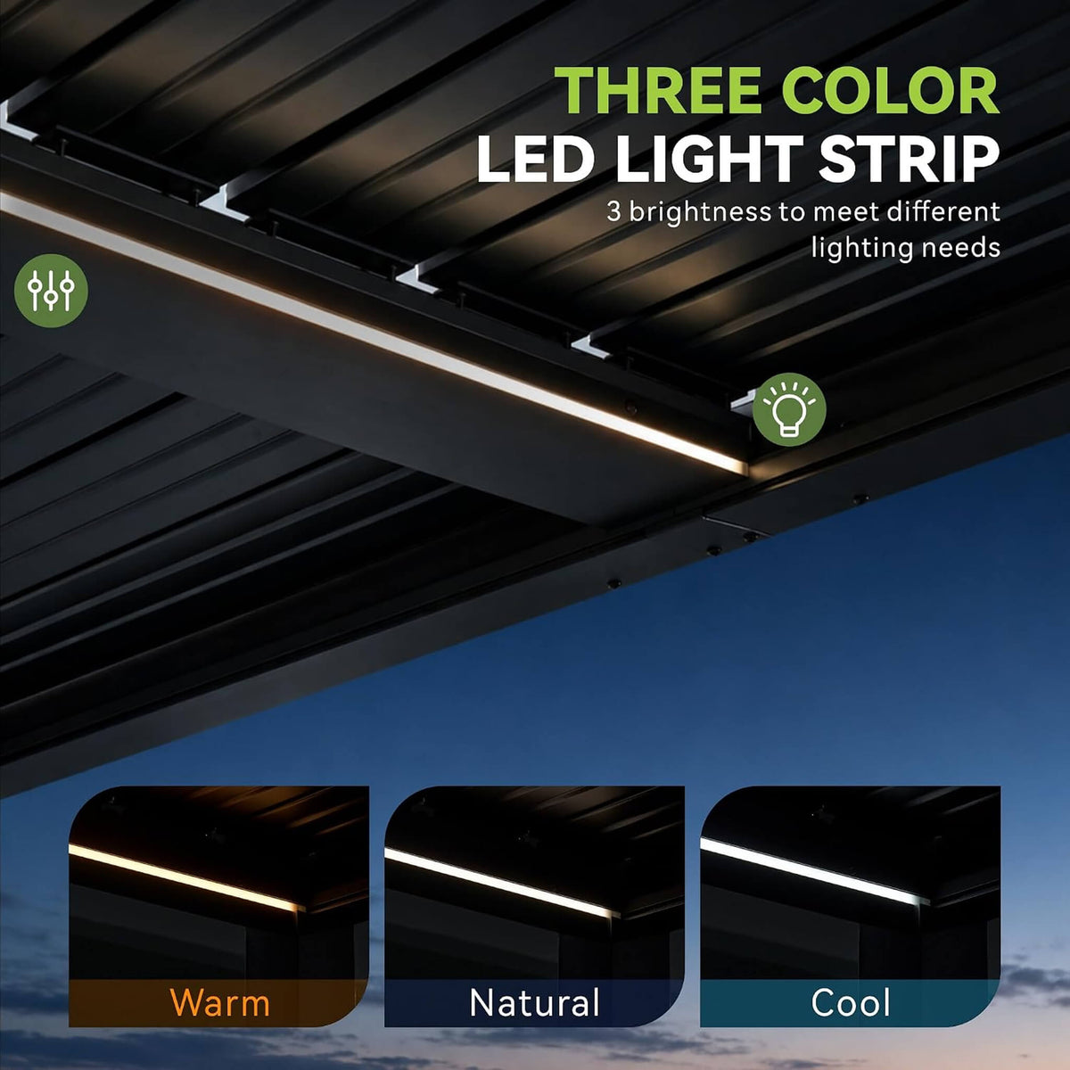 9' x 12' Alora Premium Outdoor Electric Motorized Louvered Pergola With Built-In LED Lights & Fan (SAK53841)