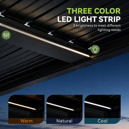 9' x 12' Alora Premium Outdoor Electric Motorized Louvered Pergola With Built-In LED Lights & Fan (SAK53841)