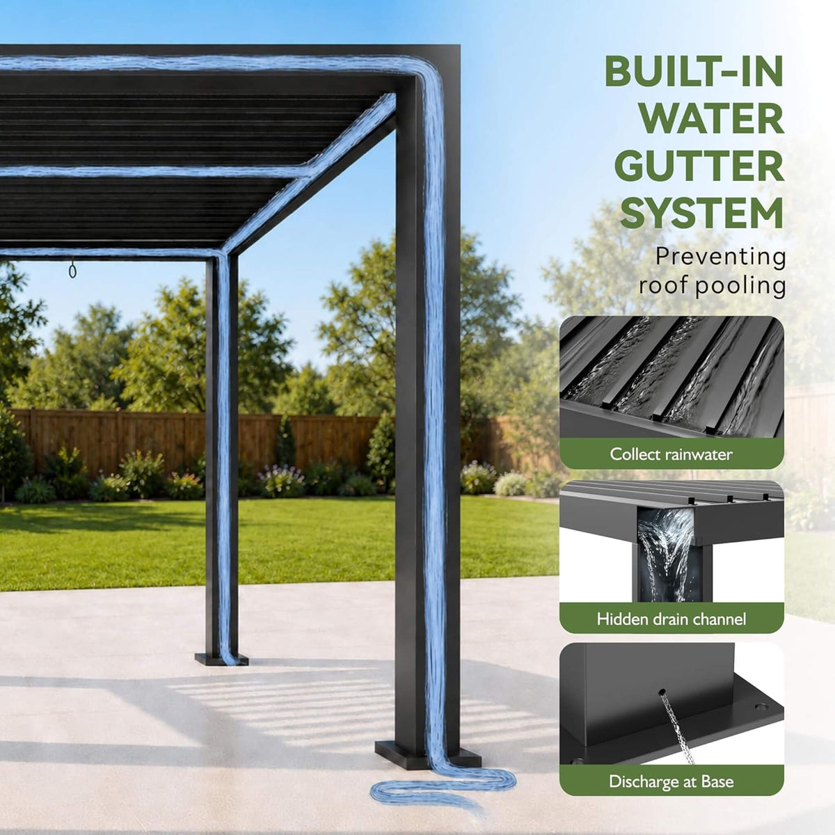 9' x 12' Alora Premium Outdoor Electric Motorized Louvered Pergola With Built-In LED Lights & Fan (SAK53841)