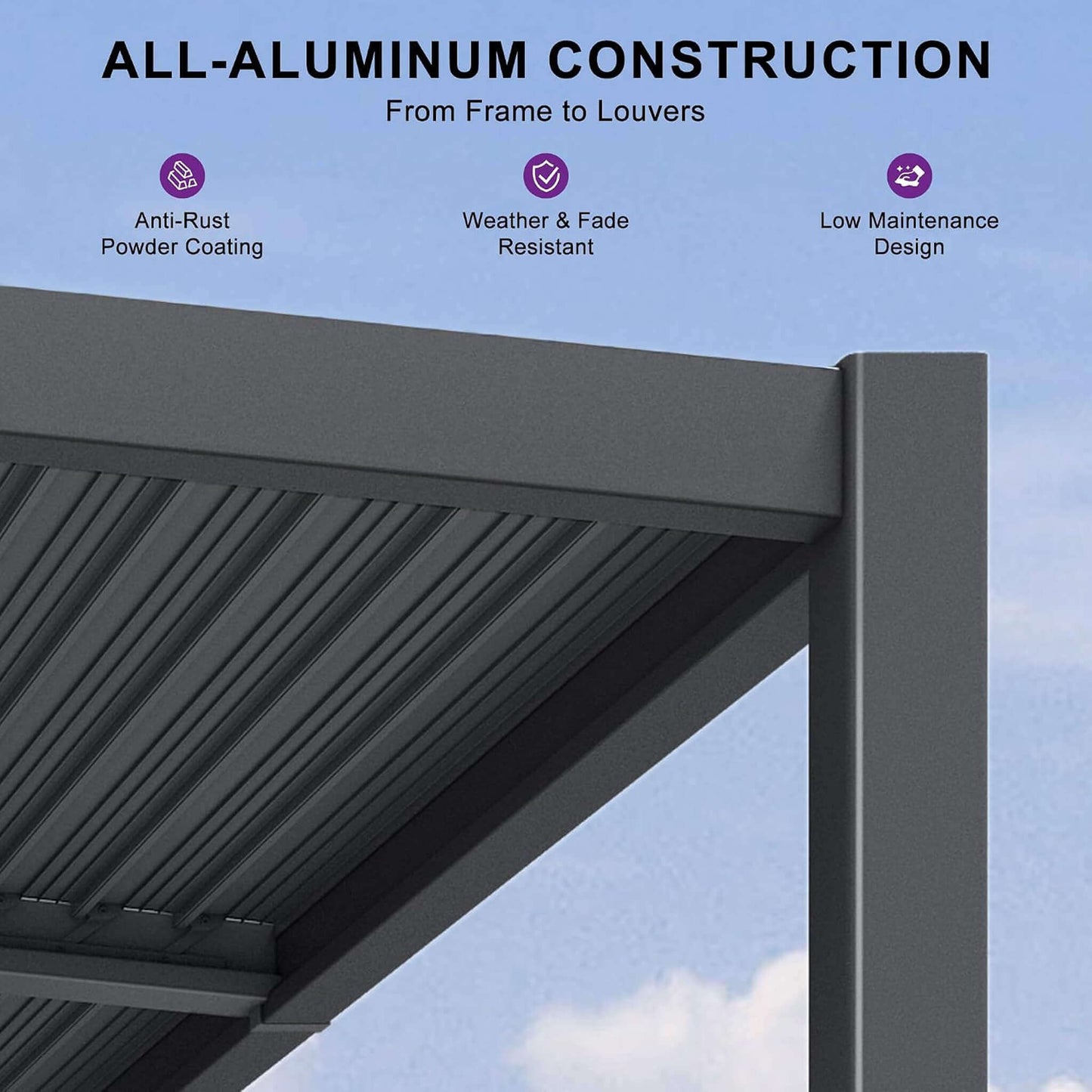 10' x 12' Alora Modern Wall-Mounted Louvered Pergola With Aluminum Frame (SAK45912)