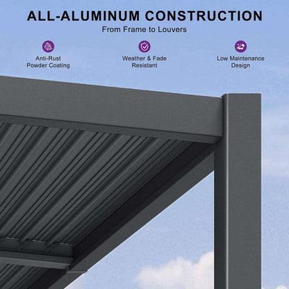 10' x 12' Alora Modern Wall-Mounted Louvered Pergola With Aluminum Frame (SAK45912)