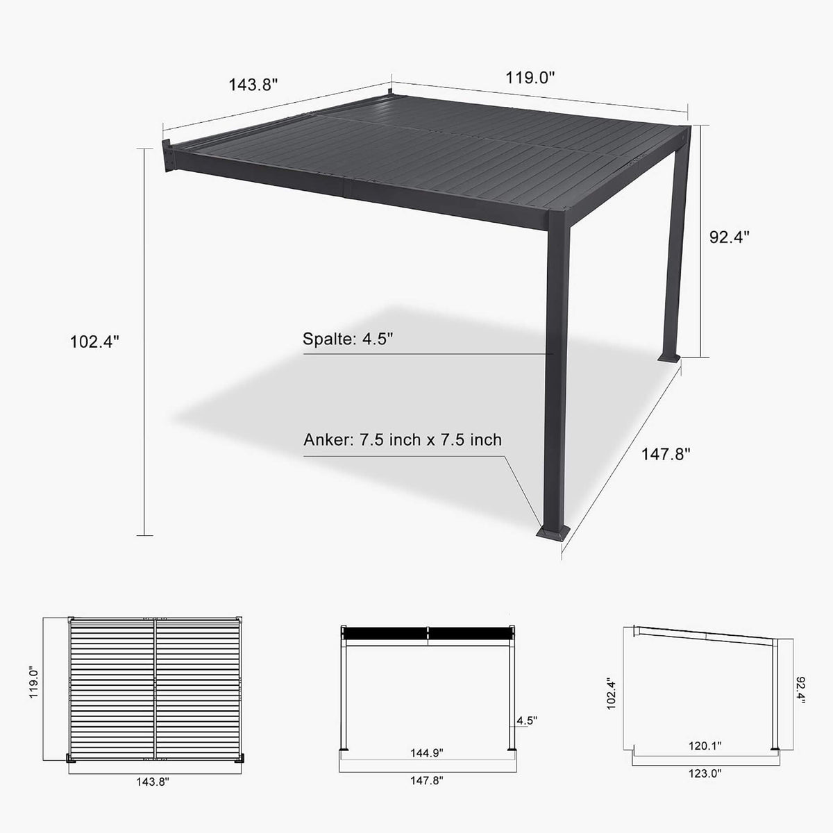 10' x 12' Alora Modern Wall-Mounted Louvered Pergola With Aluminum Frame (SAK45912)