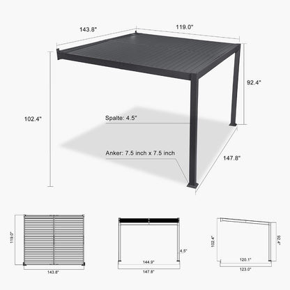 10' x 12' Alora Modern Wall-Mounted Louvered Pergola With Aluminum Frame (SAK45912)