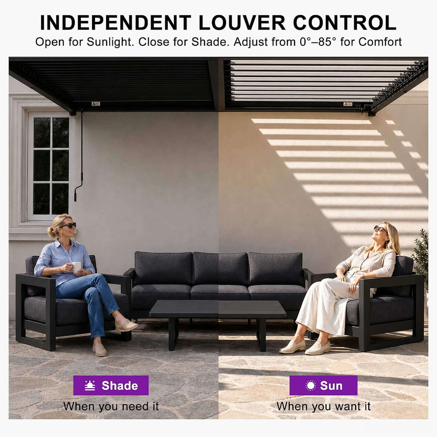 10' x 12' Alora Modern Wall-Mounted Louvered Pergola With Aluminum Frame (SAK45912)