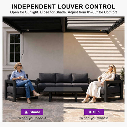 10' x 12' Alora Modern Wall-Mounted Louvered Pergola With Aluminum Frame (SAK45912)