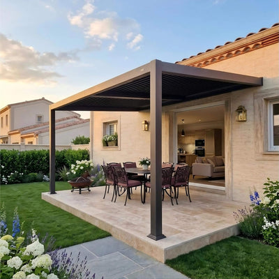 10' x 12' Alora Modern Wall-Mounted Louvered Pergola With Aluminum Frame (SAK45912)