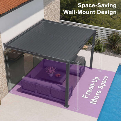 10' x 12' Alora Modern Wall-Mounted Louvered Pergola With Aluminum Frame (SAK45912)