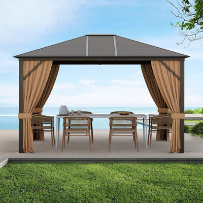 10’ x 12’ Alora Premium Outdoor Hardtop Patio Gazebo With Galvanized Steel Top & Aluminum Frame (SAK74065)