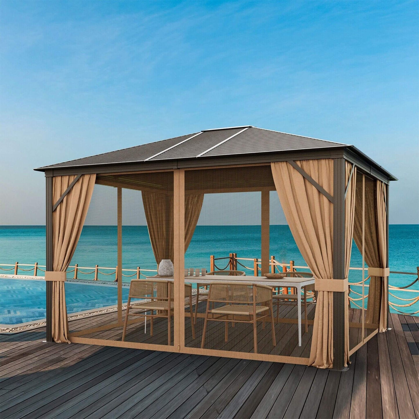 10’ x 12’ Alora Premium Outdoor Hardtop Patio Gazebo With Galvanized Steel Top & Aluminum Frame (SAK74065)
