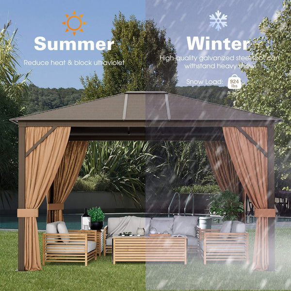 10’ x 12’ Alora Premium Outdoor Hardtop Patio Gazebo With Galvanized Steel Top & Aluminum Frame (SAK74065)