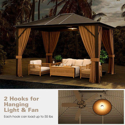 10’ x 12’ Alora Premium Outdoor Hardtop Patio Gazebo With Galvanized Steel Top & Aluminum Frame (SAK74065)