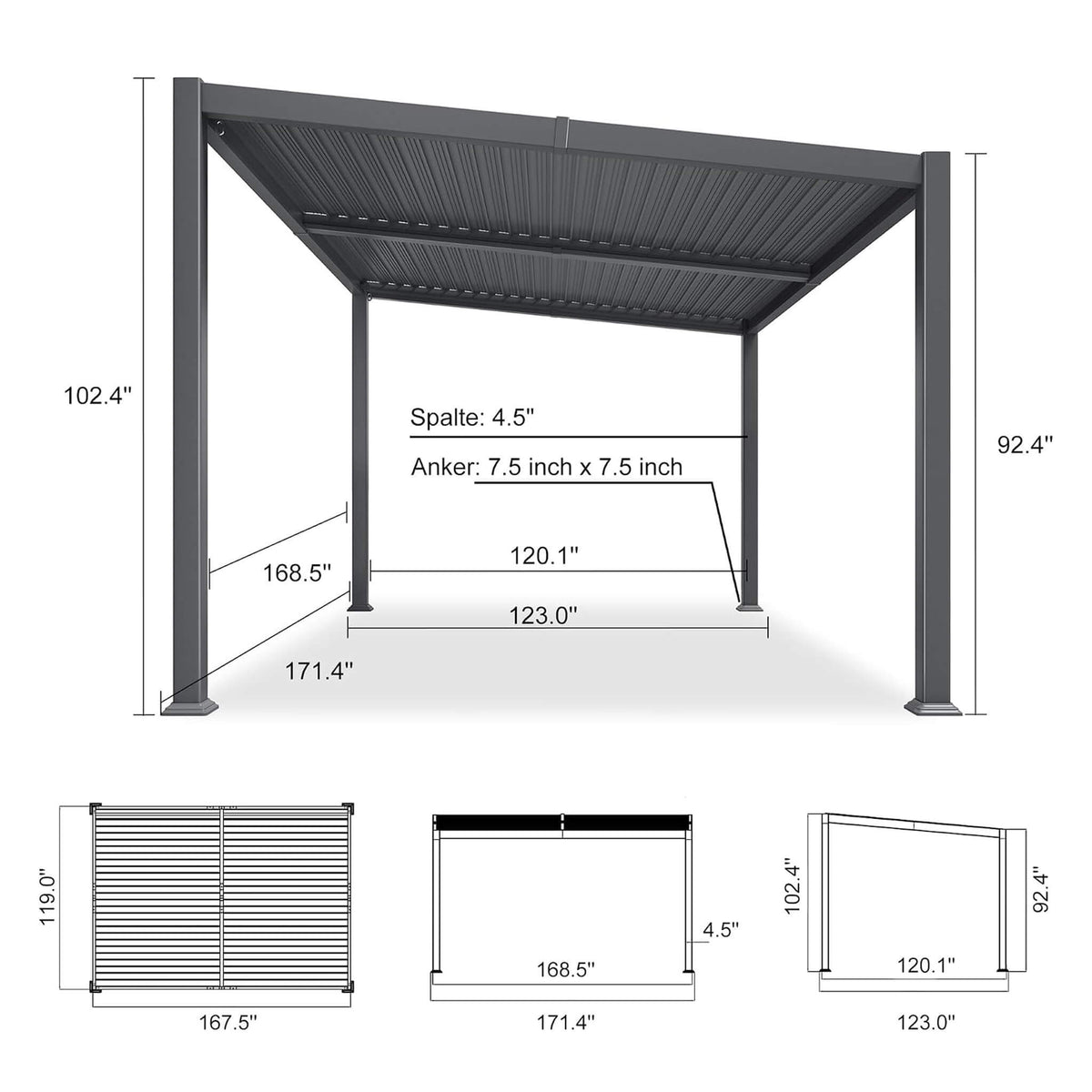 10' x 14' Alora Modern Louvered Aluminum Pergola With Sloped Roof (SAK44815)