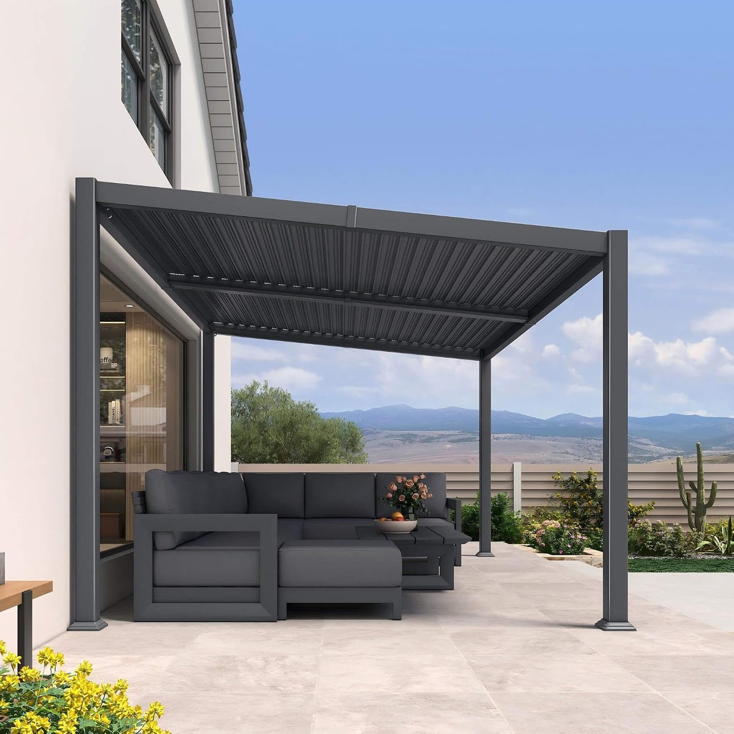 10' x 14' Alora Modern Louvered Aluminum Pergola With Sloped Roof (SAK44815)