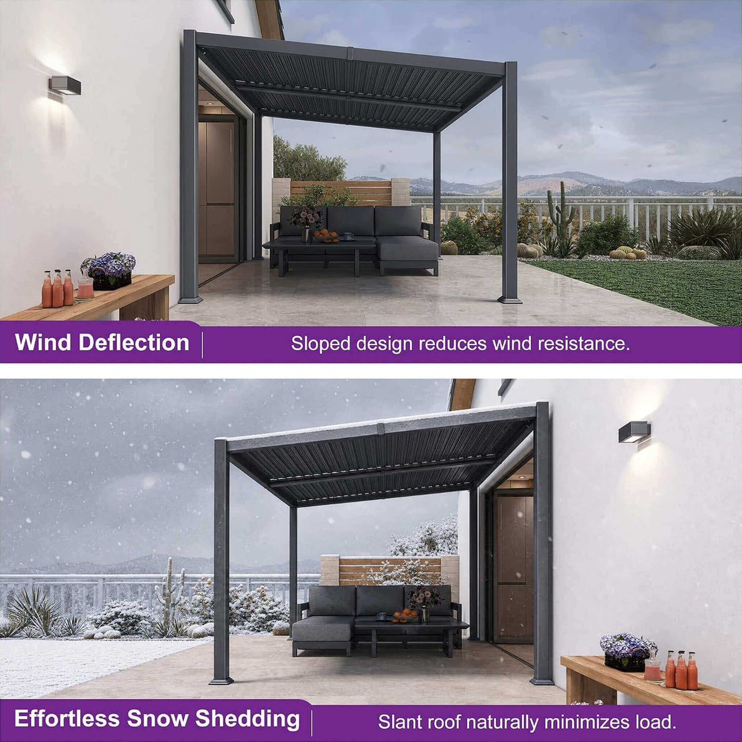 10' x 14' Alora Modern Louvered Aluminum Pergola With Sloped Roof (SAK44815)