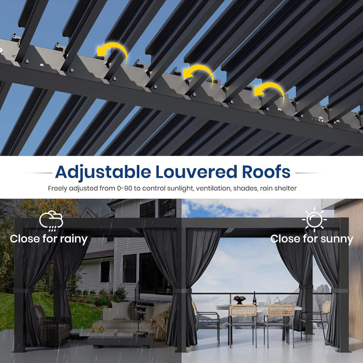 10' x 20' Alora Premium Louvered Pergola With Curtains And Netting (SAK67041)