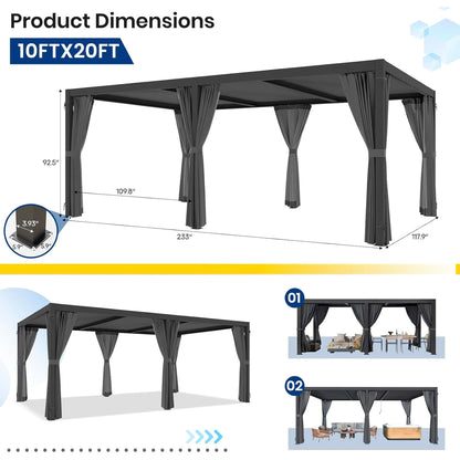 10' x 20' Alora Premium Louvered Pergola With Curtains And Netting (SAK67041)