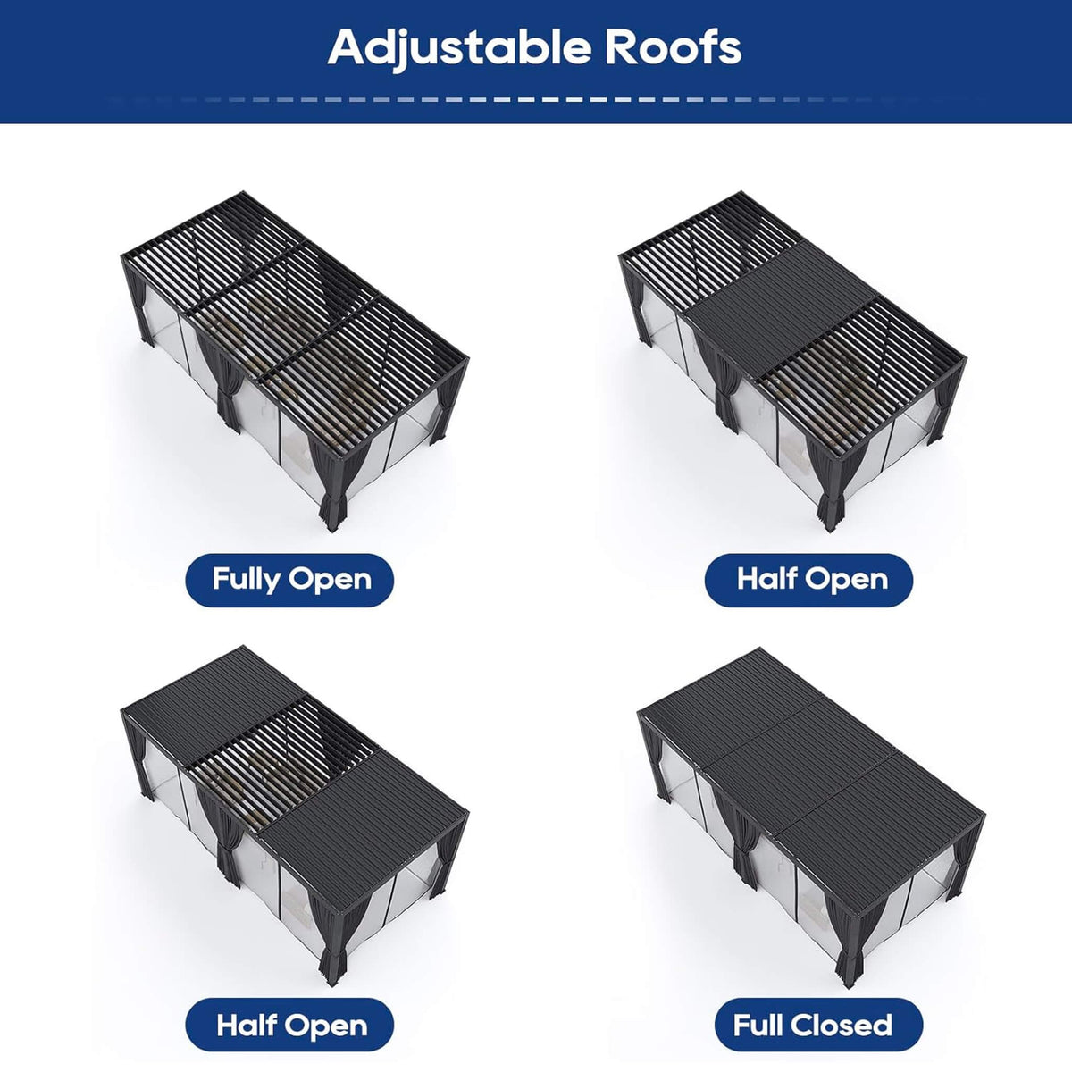 10' x 20' Alora Premium Louvered Pergola With Curtains And Netting (SAK67041)