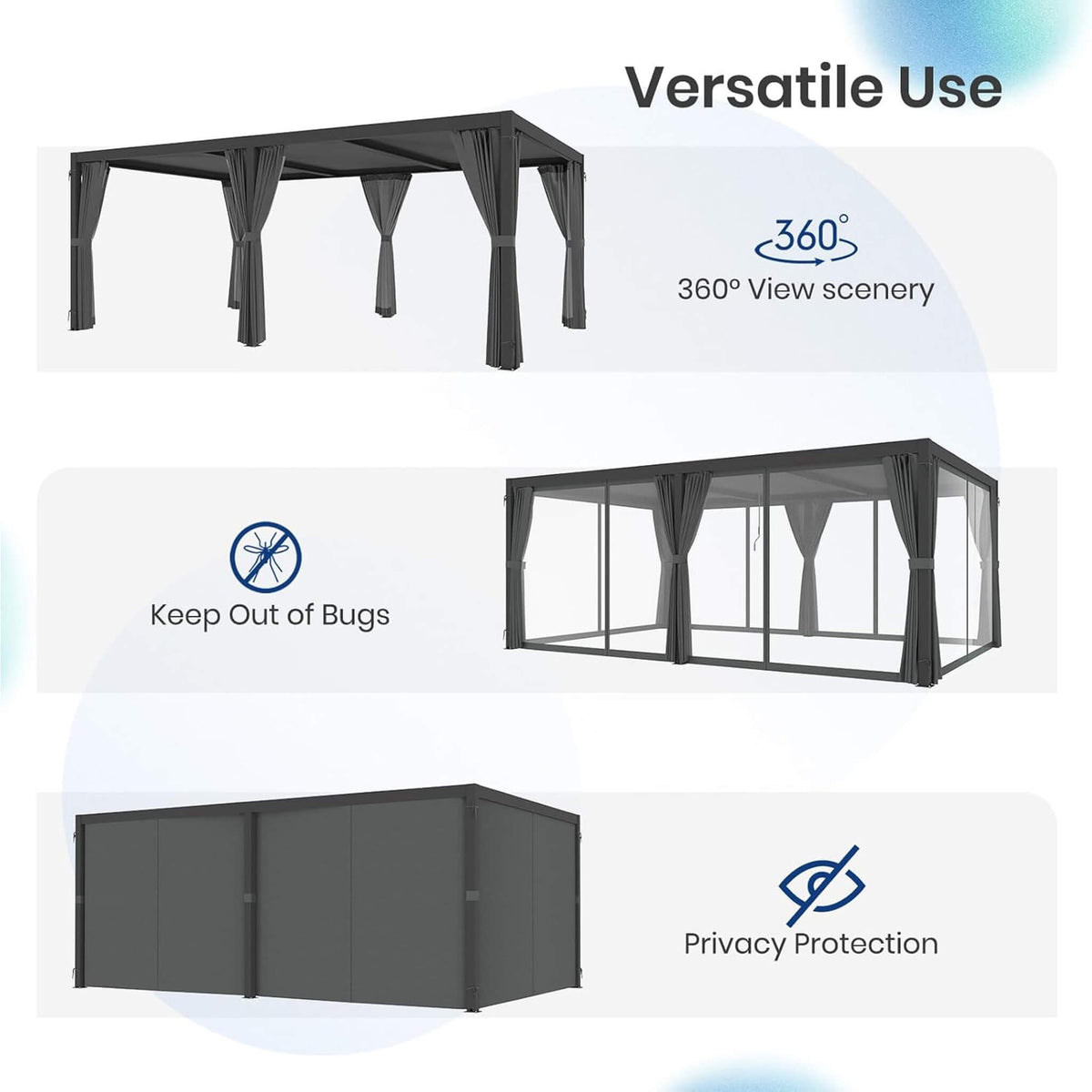 10' x 20' Alora Premium Louvered Pergola With Curtains And Netting (SAK67041)