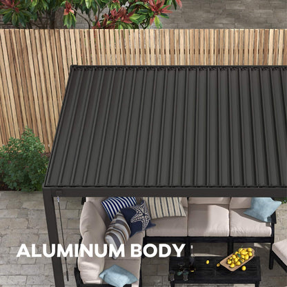 10' x 20' Alora Modern Outdoor Adjustable Charcoal Louvered Pergola With Screens And Built-In Drainage (SAK64973)