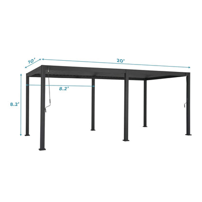 10' x 20' Alora Modern Outdoor Adjustable Charcoal Louvered Pergola With Screens And Built-In Drainage (SAK64973)