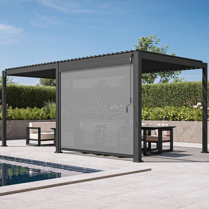 10' x 20' Alora Modern Outdoor Adjustable Charcoal Louvered Pergola With Screens And Built-In Drainage (SAK64973)