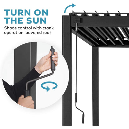 10' x 20' Alora Modern Outdoor Adjustable Charcoal Louvered Pergola With Screens And Built-In Drainage (SAK64973)