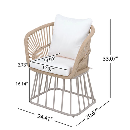 7-Piece Luxury Teak Outdoor Dining Set with Wicker Chairs & Cushions – Modern Patio Furniturens