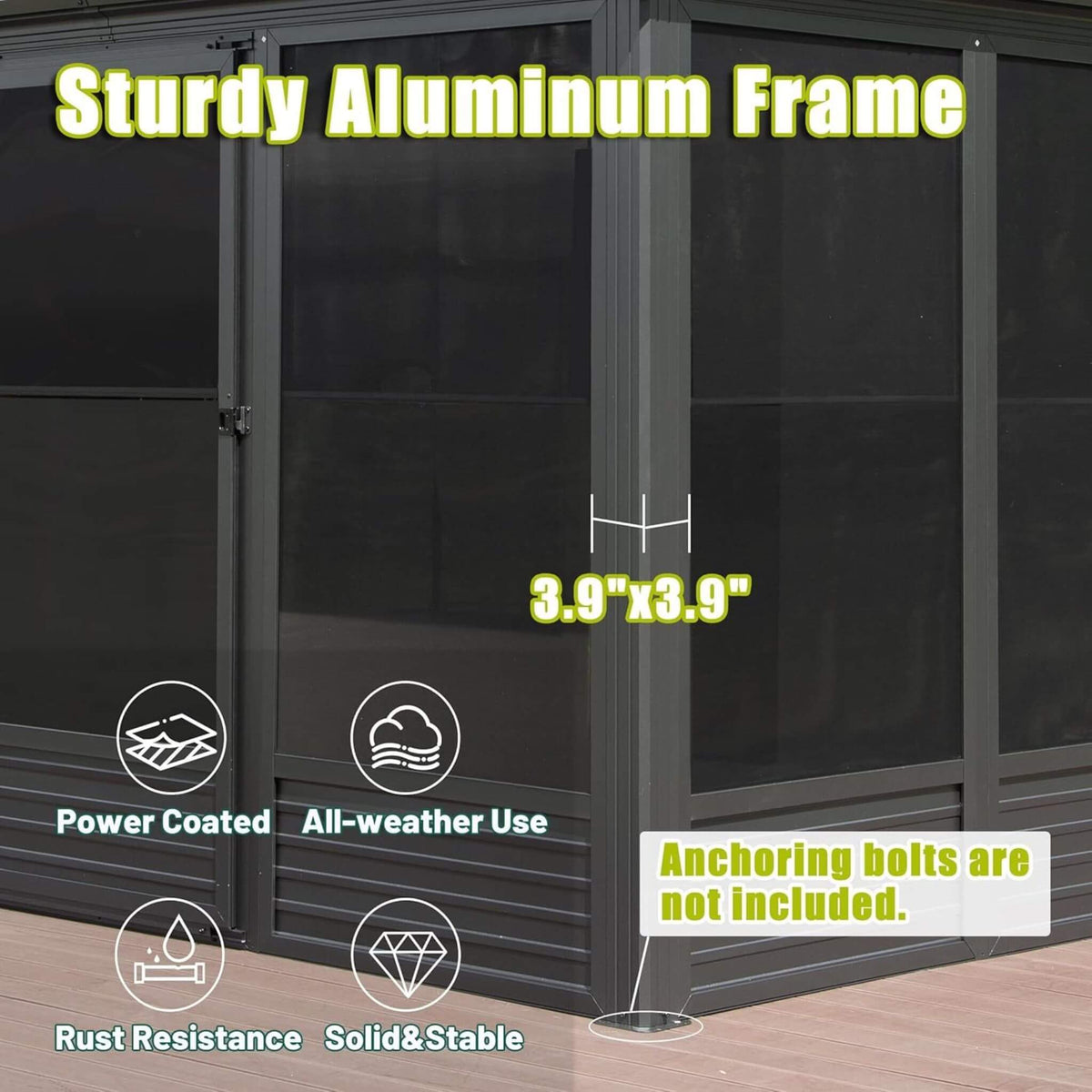 11’ x 14’ Alora Meridian Premium Four Season Outdoor Aluminum Hardtop Gazebo Sunroom With Galvanized Steel Roof, Sliding Doors And Movable PVC Screen Walls (SAK88776)
