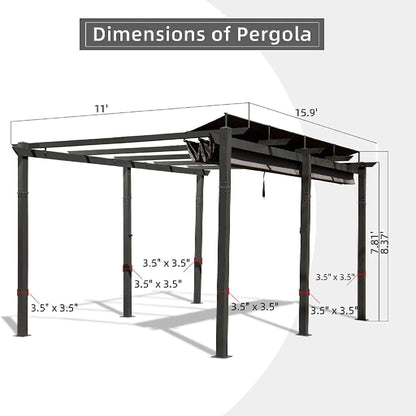 11' x 16' Alora Outdoor Retractable Backyard Aluminum Metal Pergola With Roof (SAK16804)