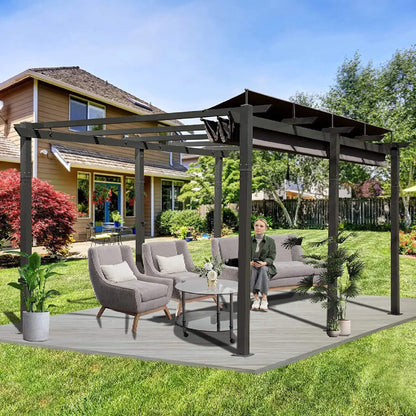 11' x 16' Alora Outdoor Retractable Backyard Aluminum Metal Pergola With Roof (SAK16804)