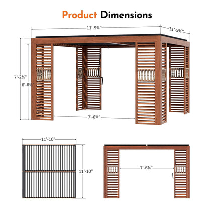 12' x 12' Alora Premium Outdoor Wood Grain Louvered Pergola With Integrated Drainage (SAK74256)